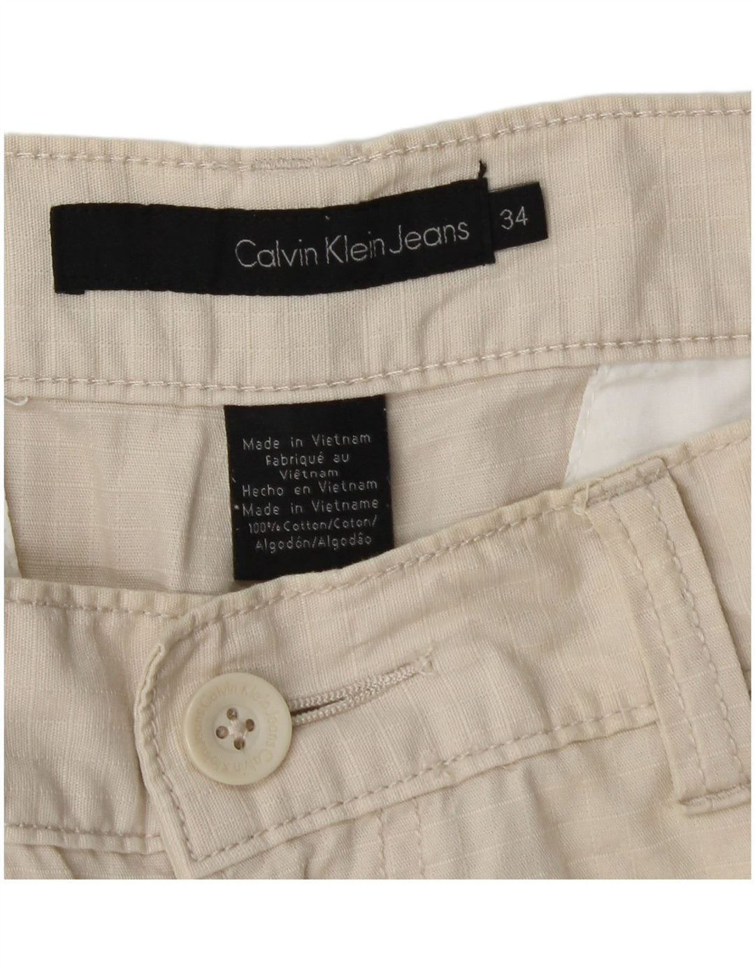 Calvin Klein Mens Cargo Shorts W34 Large Beige Cotton