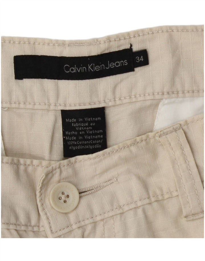 Calvin Klein Mens Cargo Shorts W34 Large Beige Cotton