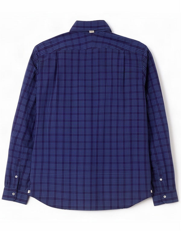Lacoste Mens Regular Fit Shirt Size 40 Medium Navy Blue Plaid Cotton