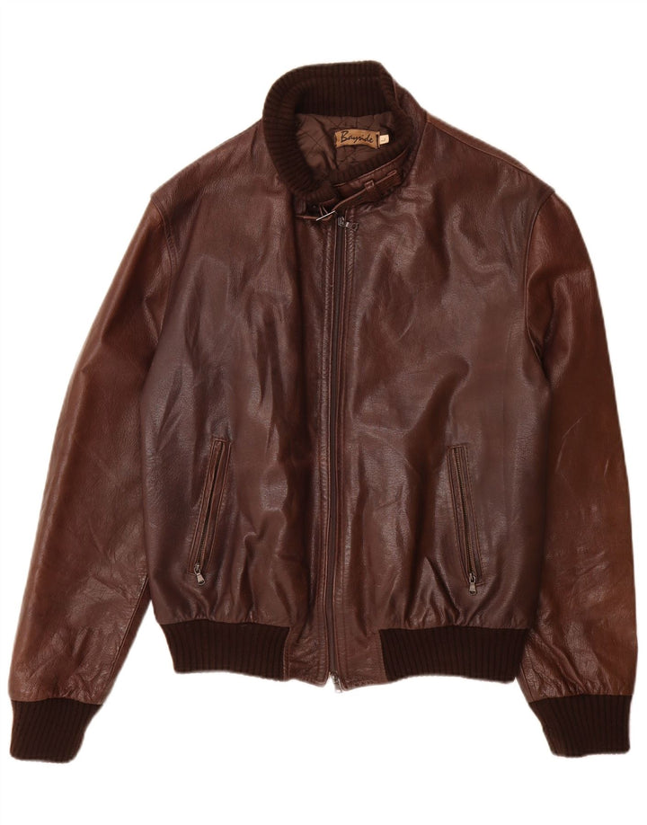 Bayside Mens Leather Jacket UK 40 Large Brown Leather