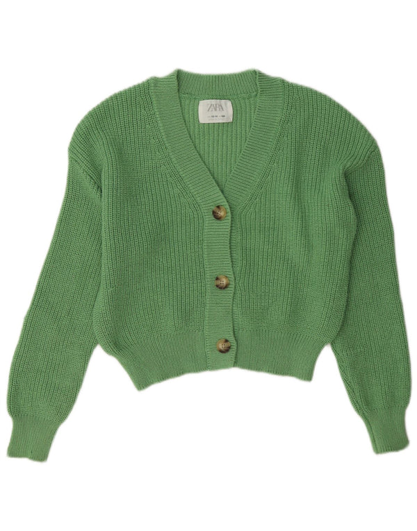 Zara Girls Crop Cardigan Sweater 13-14 Years Green Polyester