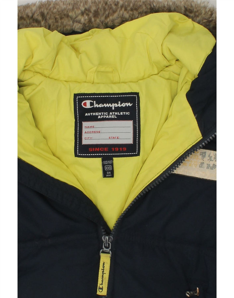 CHAMPION Boys Hooded Padded Jacket 3-4 Years 2XS Navy Blue Polyester | Vintage Champion | Thrift | Second-Hand Champion | Used Clothing | Messina Hembry 