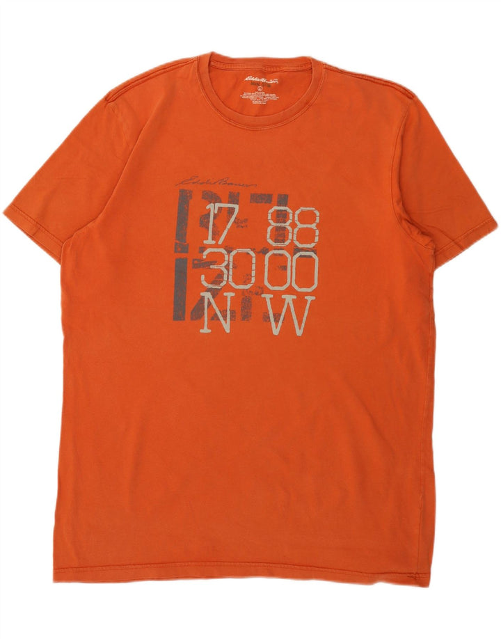 Eddie Bauer Mens Tall Graphic T-Shirt Top Large Orange Cotton