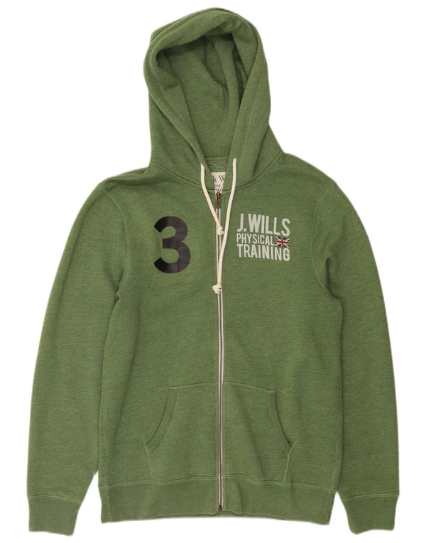 JACK WILLS Mens Graphic Zip Hoodie Sweater Large Green Cotton