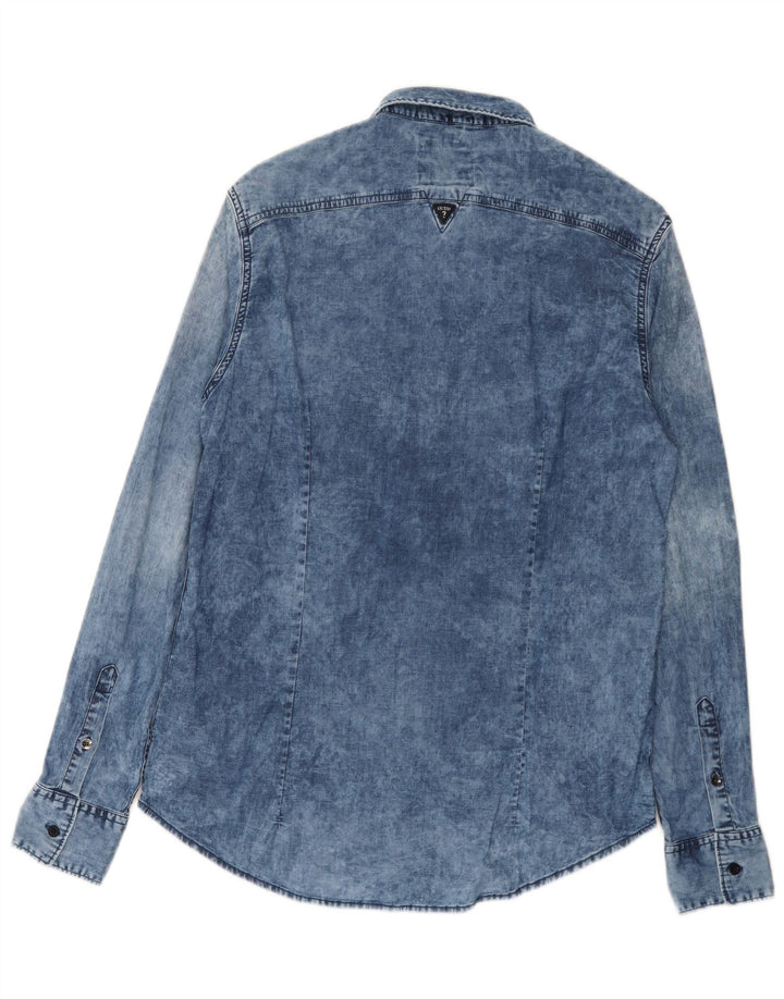 Guess Mens Acid Wash Regular Fit Denim Shirt Medium Blue Cotton