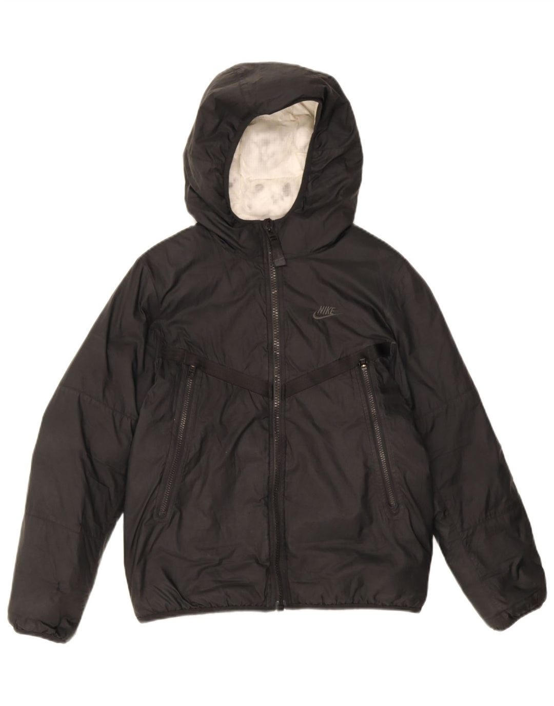 Nike Boys Hooded Padded Jacket 12-13 Years Large Black Nylon