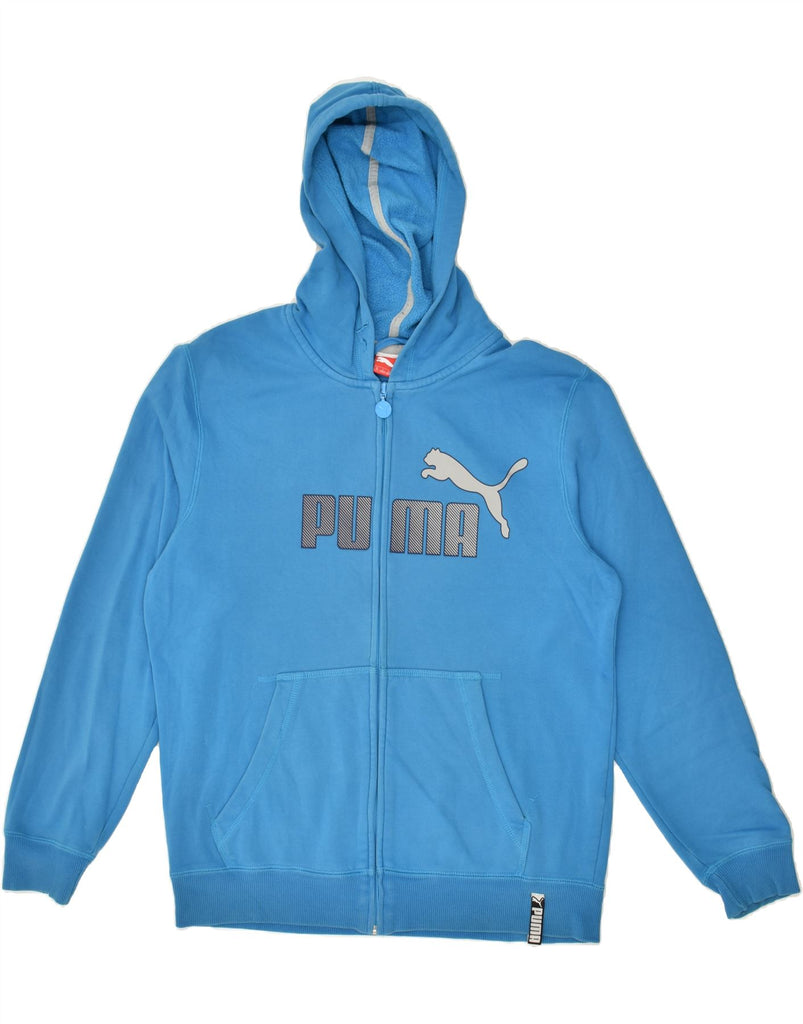 PUMA Mens Graphic Zip Hoodie Sweater Medium Blue Cotton | Vintage Puma | Thrift | Second-Hand Puma | Used Clothing | Messina Hembry 