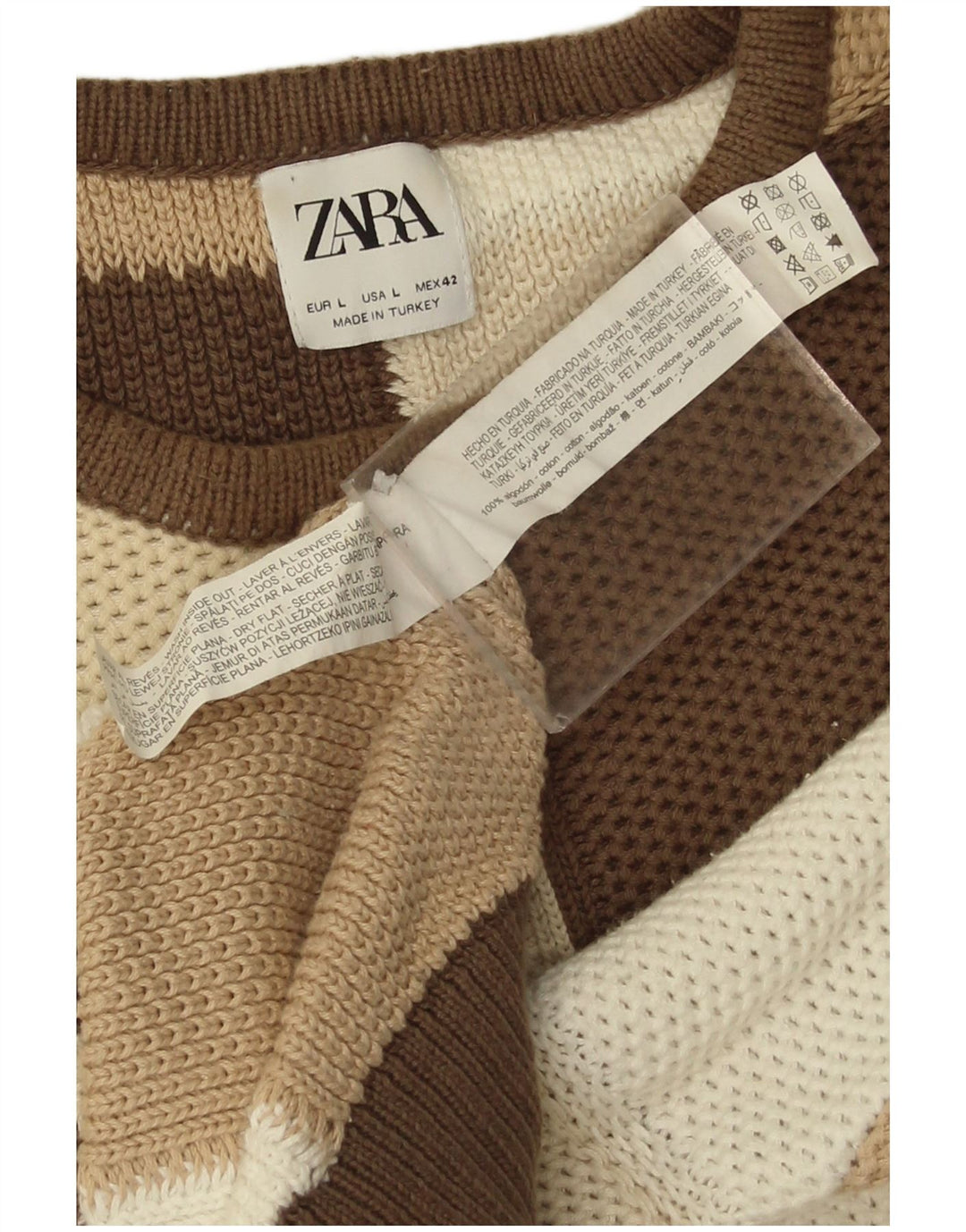 Zara Mens Boat Neck Jumper Sweater Large Multicoloured Geometric Cotton