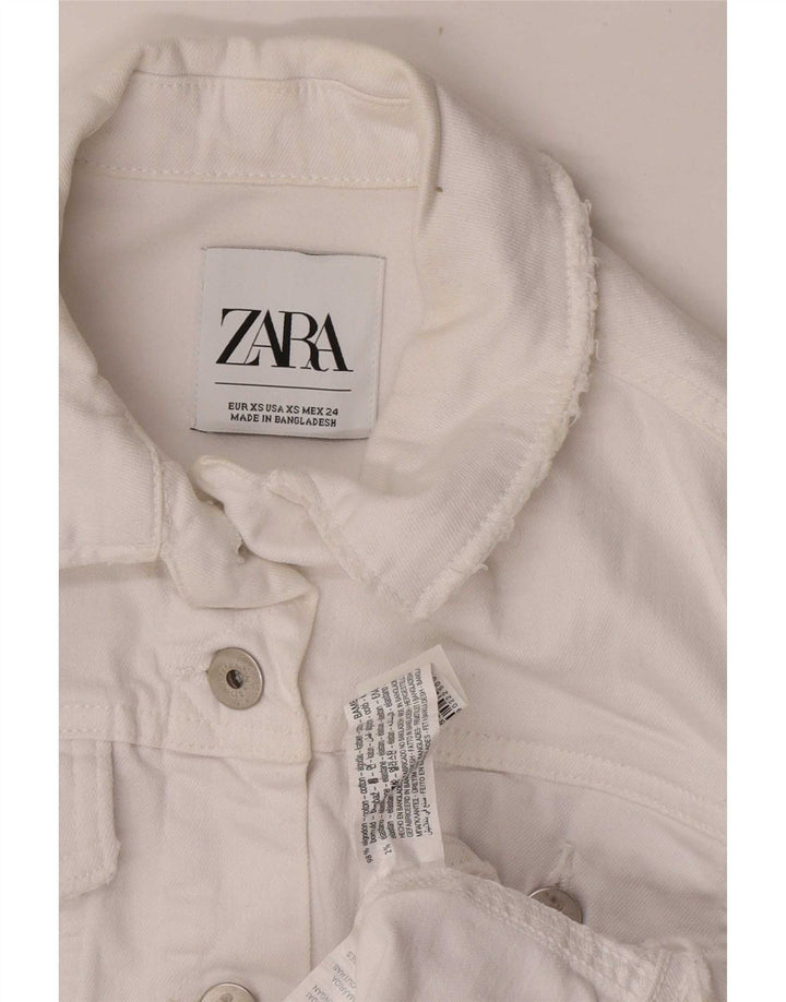 Zara Womens Denim Jacket UK 6 XS White Cotton
