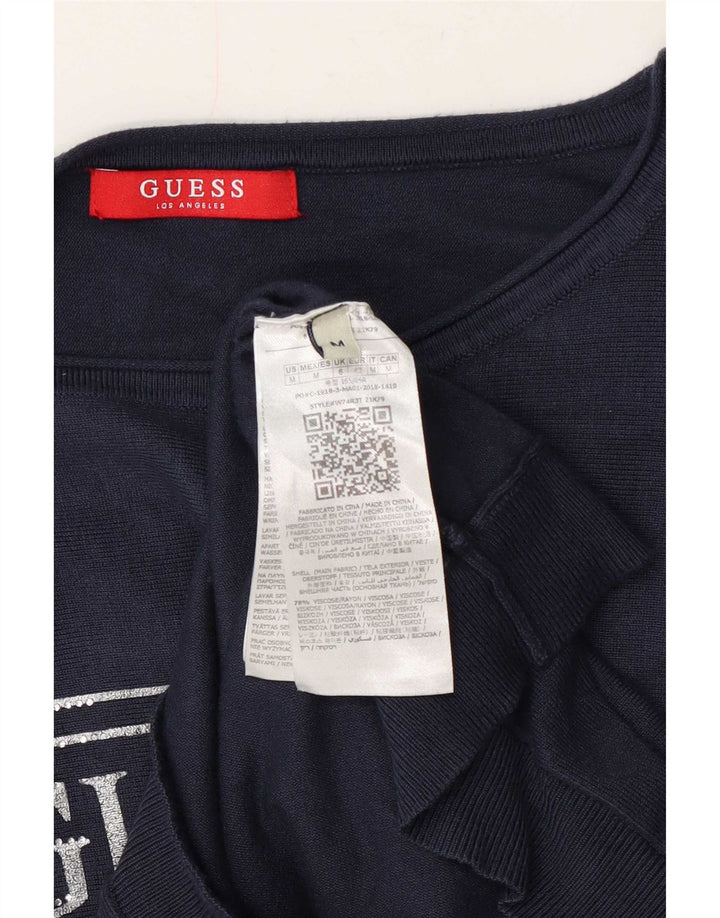Guess Womens Graphic Boat Neck Jumper Sweater UK 14 Medium Navy Blue