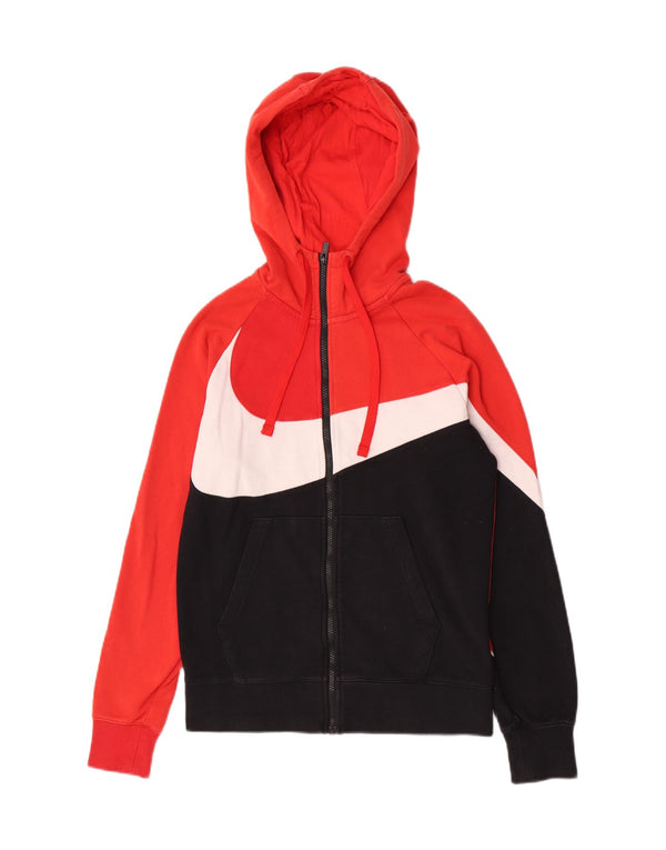 Nike Mens Graphic Zip Hoodie Sweater Small Red Colourblock Cotton