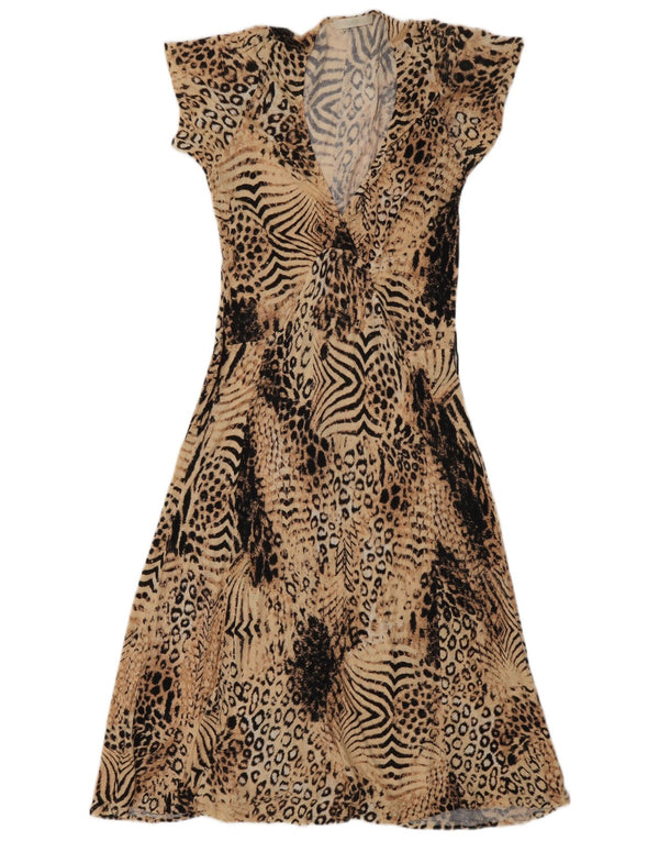 Marks & Spencer Womens A-Line Dress UK 8 Small Beige Animal Print