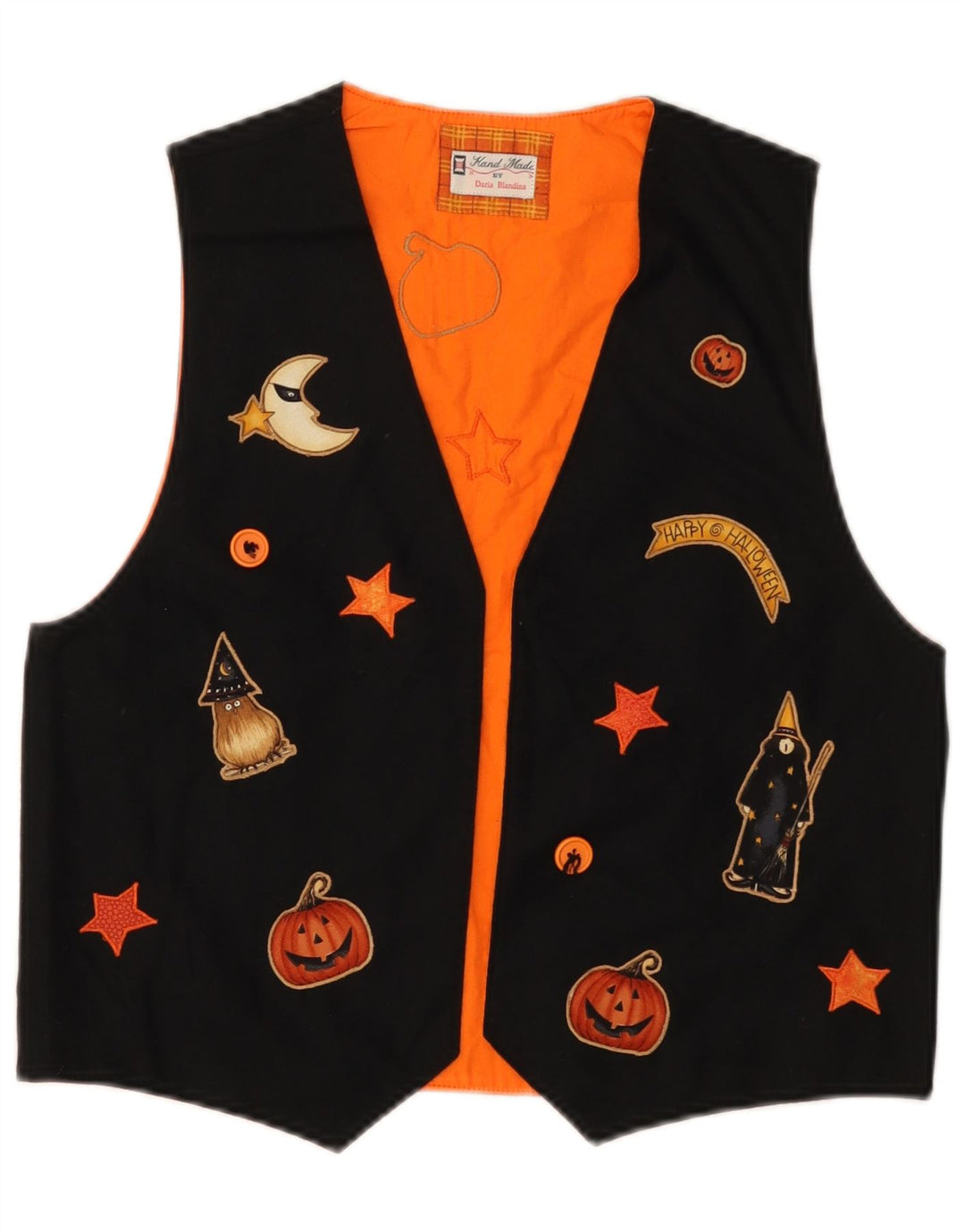 VINTAGE Womens Graphic Waistcoat UK 12 Medium Black