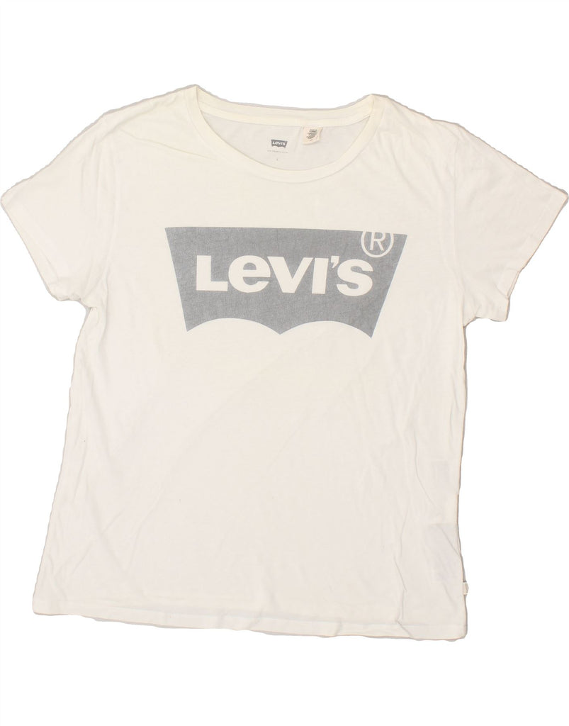 LEVI'S Womens Graphic T-Shirt Top UK 16 Large White Cotton Vintage Levi's and Second-Hand Levi's from Messina Hembry 