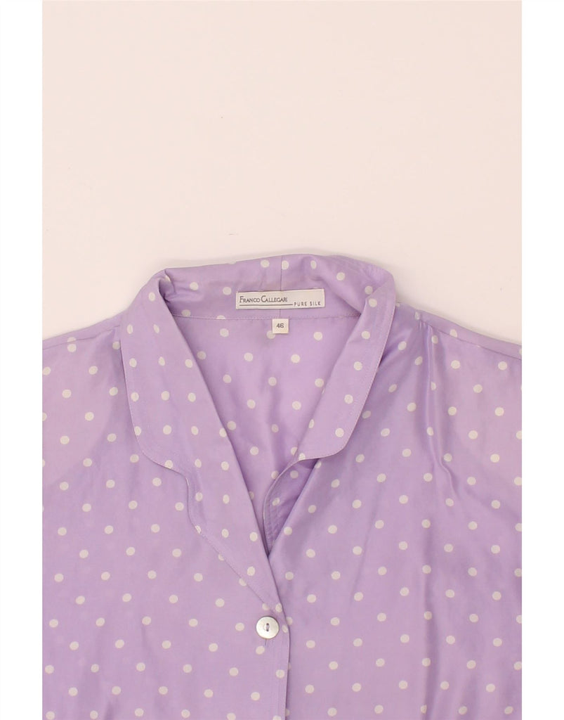 VINTAGE Womens Short Sleeve Shirt Blouse EU 46 XL Purple Polka Dot Silk Vintage Vintage and Second-Hand Vintage from Messina Hembry 