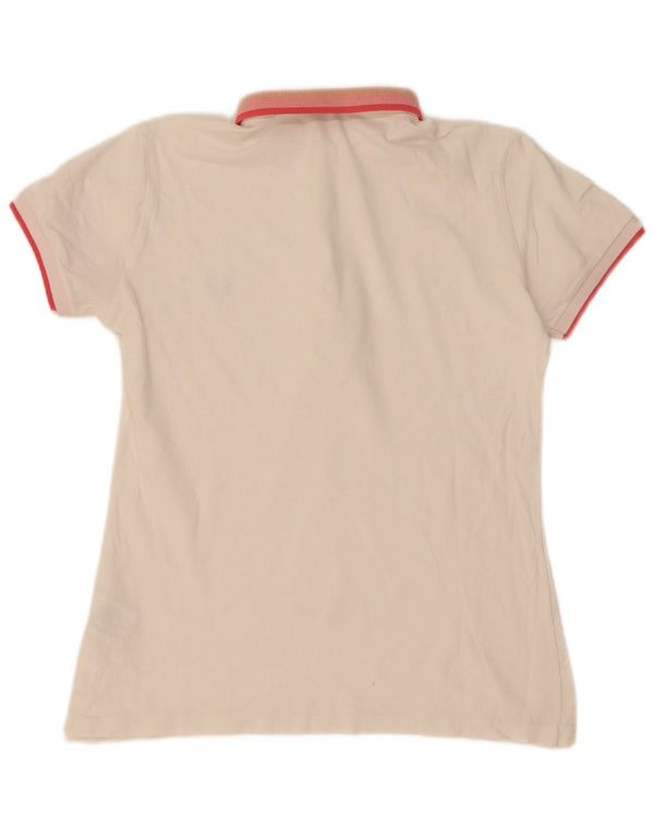 Fred Perry Womens Polo Shirt UK 14 Large White Striped Cotton