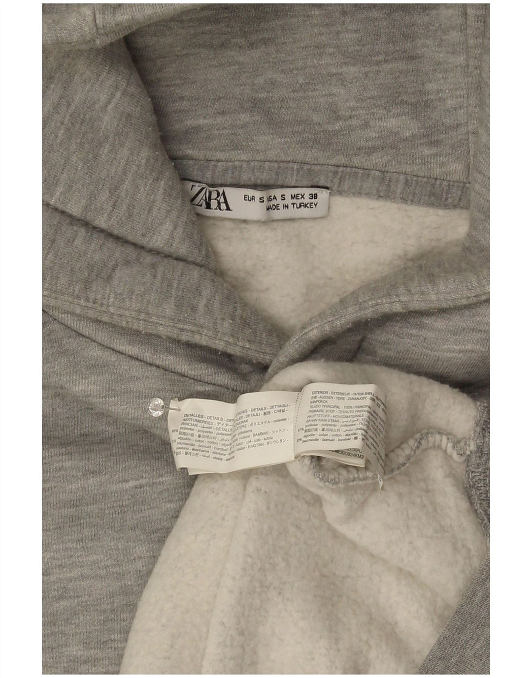 Zara Mens Hoodie Jumper Small Grey Flecked Polyester