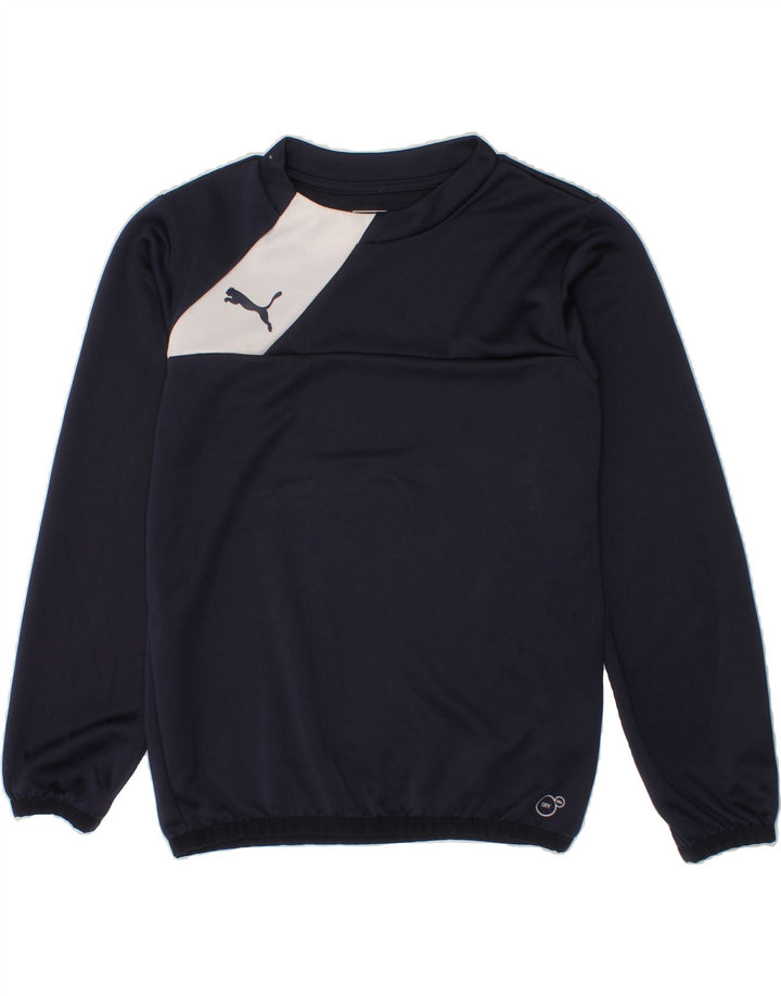 PUMA Boys Top Long Sleeve 9-10 Years Navy Blue Colourblock Polyester Vintage Puma and Second-Hand Puma from Messina Hembry 