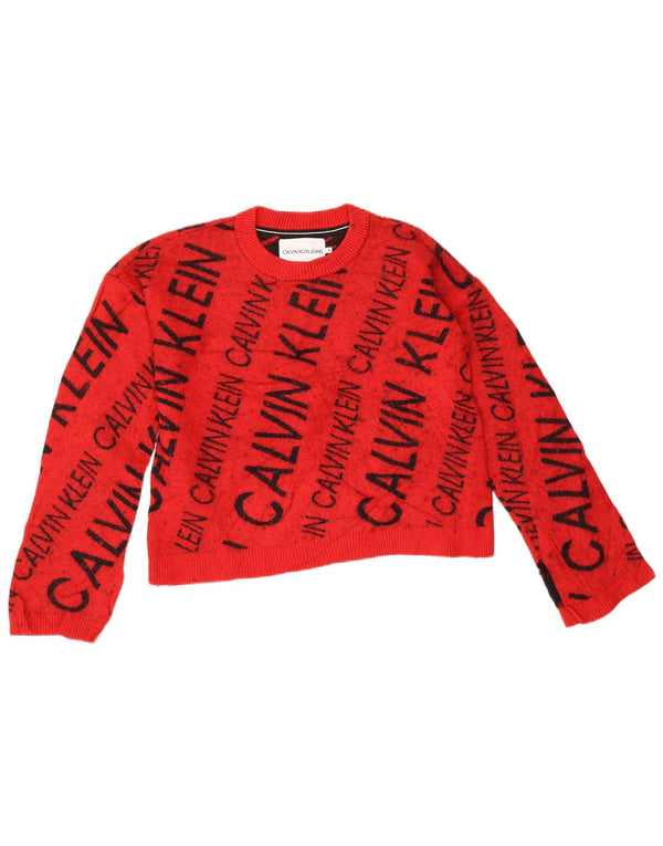 Calvin Klein Jeans Womens Graphic Crew Neck Jumper Sweater UK 10 Small Red