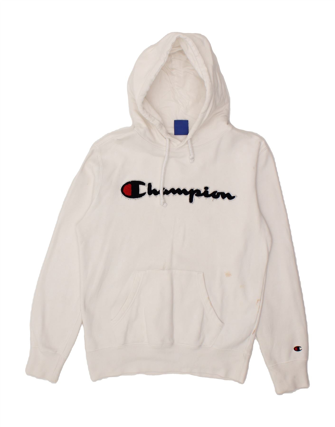 CHAMPION Womens Graphic Hoodie Jumper UK 10 Small White Cotton Vintage Second Hand Clothing Online Messina Hembry