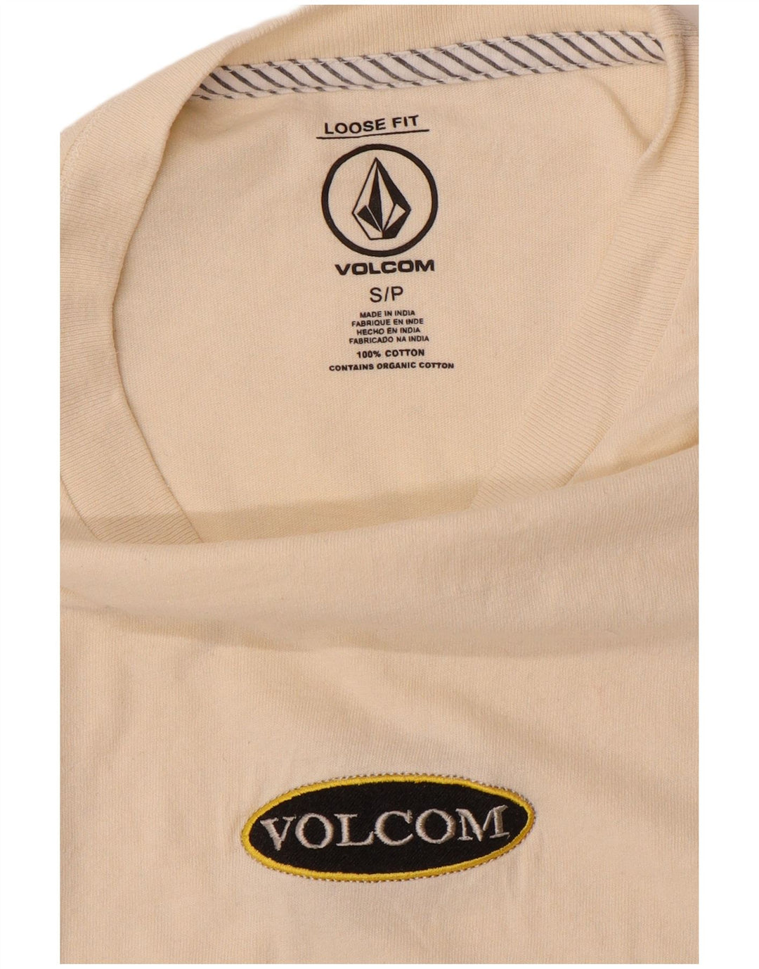 VOLCOM Mens Loose Fit T-Shirt Top Small Off White Cotton