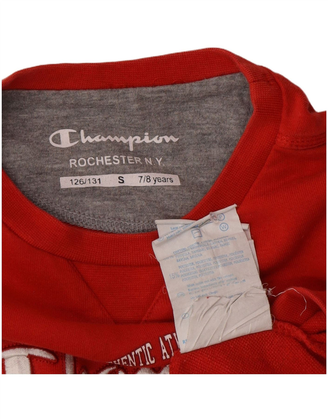 Champion Girls Rochester Graphic Sweatshirt Jumper 7-8 Years Small Red