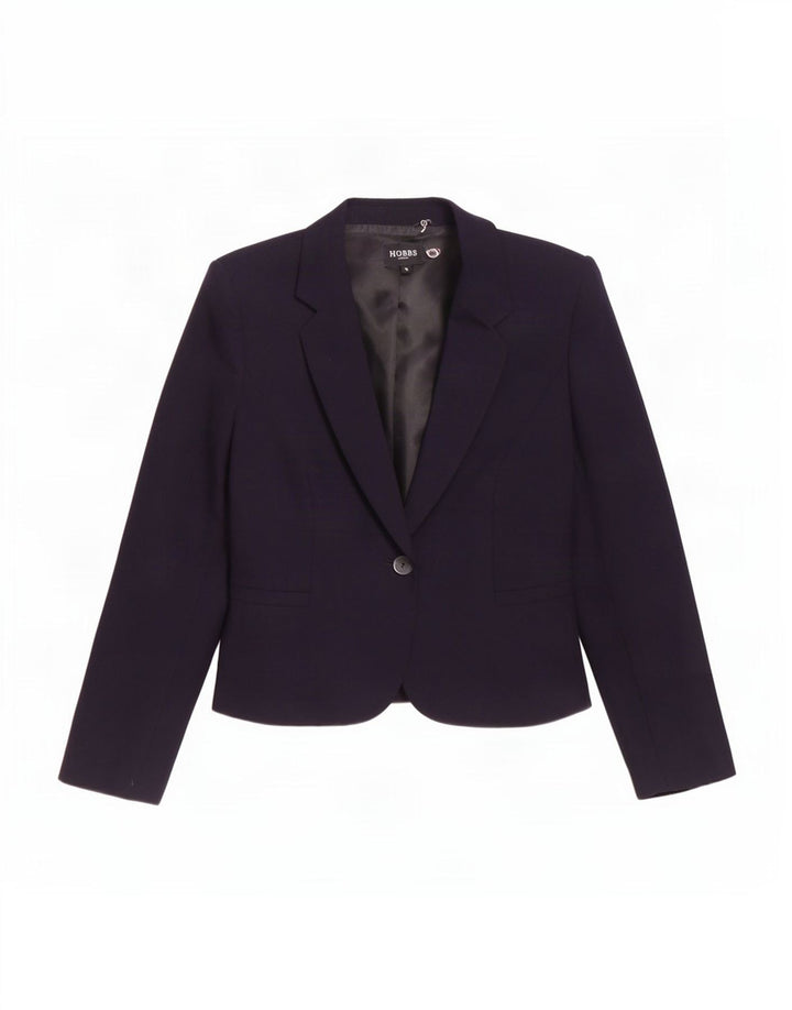Hobbs Womens 1 Button Blazer Jacket UK 12 Medium Navy Blue Wool