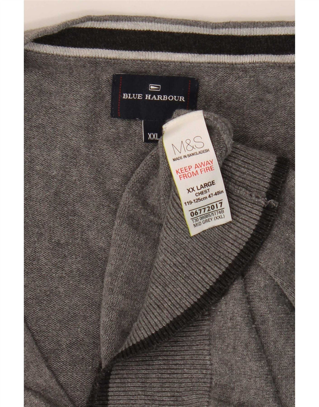Marks & Spencer Mens Blue Harbour Cardigan Sweater 2XL Grey Flecked Cotton