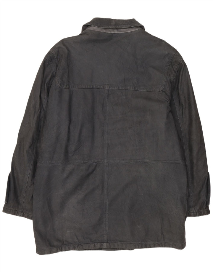 Blue Duck Mens Leather Coat IT 50 Large Navy Blue