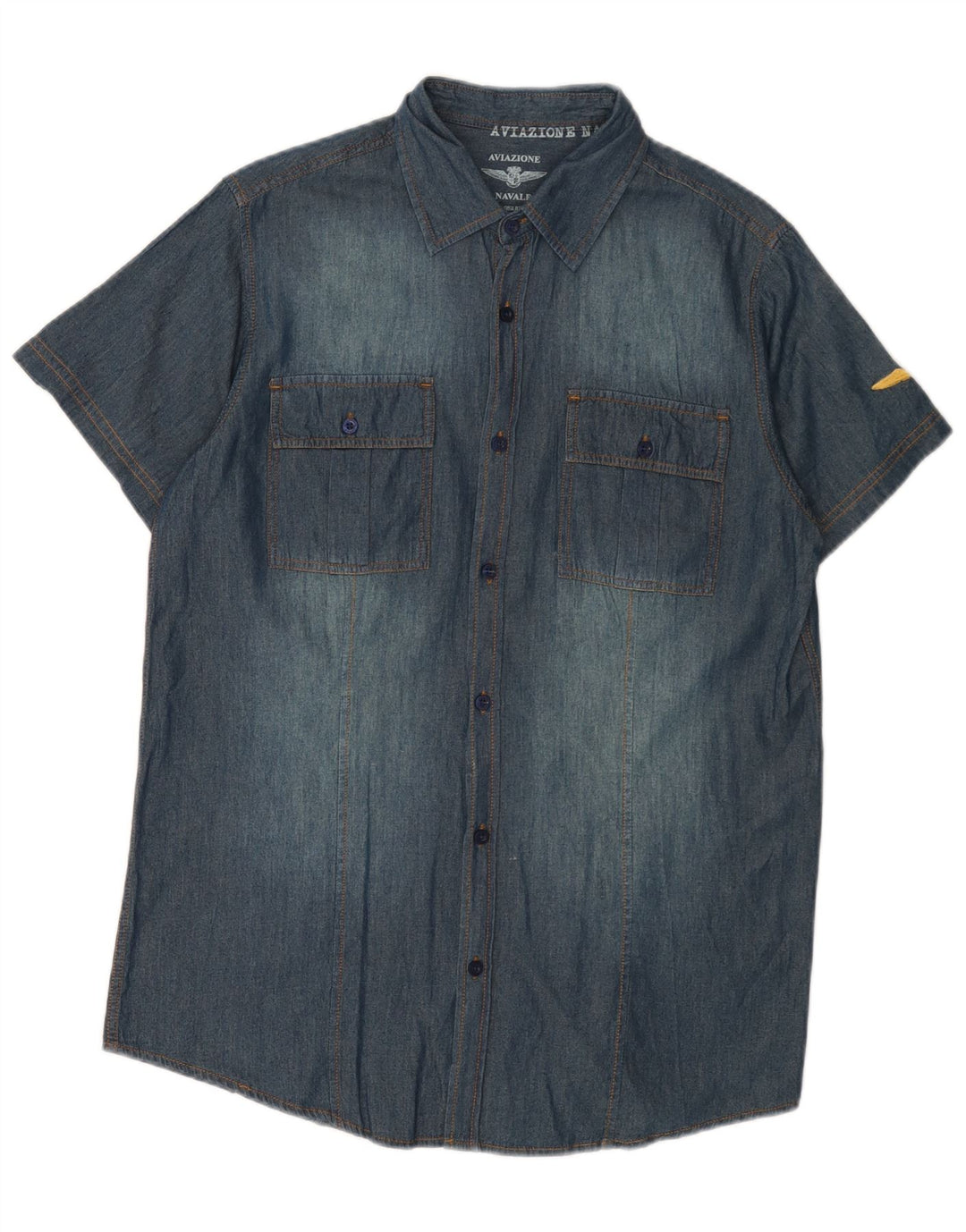 Aviazione Navale Mens Short Sleeve Denim Shirt Medium Blue Cotton