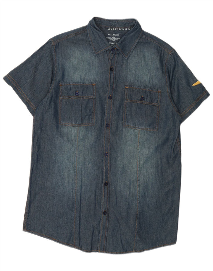 Aviazione Navale Mens Short Sleeve Denim Shirt Medium Blue Cotton