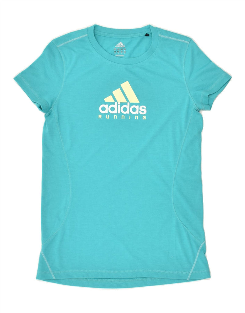 ADIDAS Womens Running Graphic T-Shirt Top UK 10 Small Turquoise Polyester | Vintage Adidas | Thrift | Second-Hand Adidas | Used Clothing | Messina Hembry 