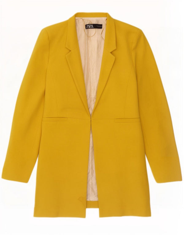Zara Womens Longline Blazer Jacket UK 18 XL Yellow Polyester