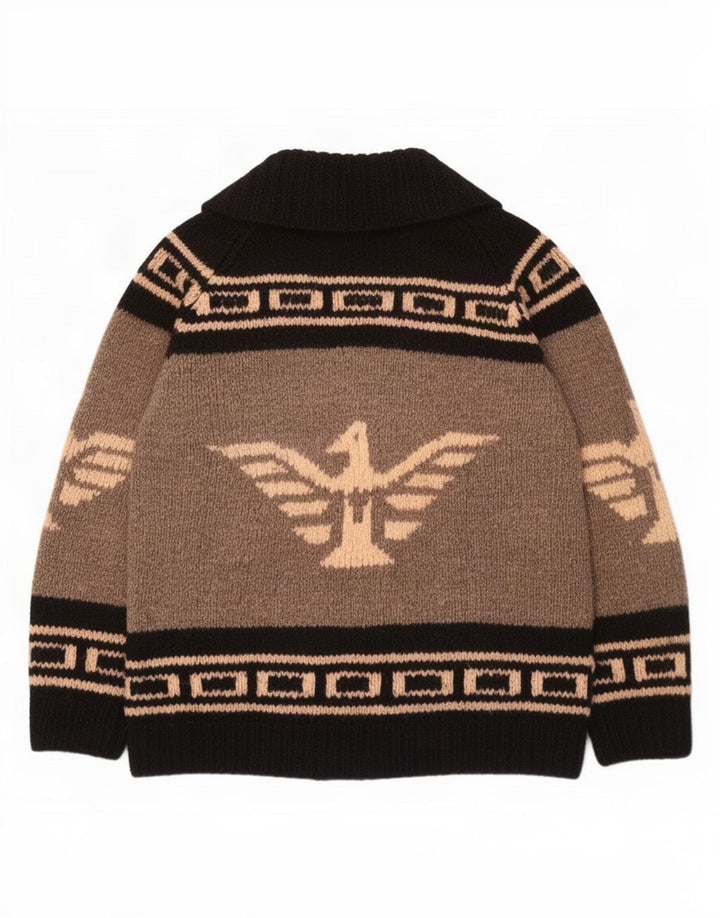 Mens Graphic Cardigan Sweater Large Grey Colourblock Aztec