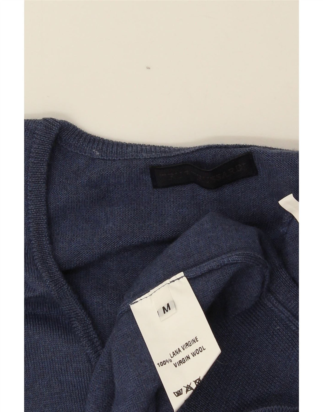 Trussardi Mens V-Neck Jumper Sweater Medium Navy Blue Virgin Wool