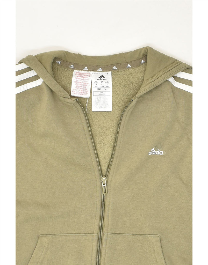 ADIDAS Boys Zip Hoodie Sweater 11-12 Years Khaki Cotton | Vintage Adidas | Thrift | Second-Hand Adidas | Used Clothing | Messina Hembry 