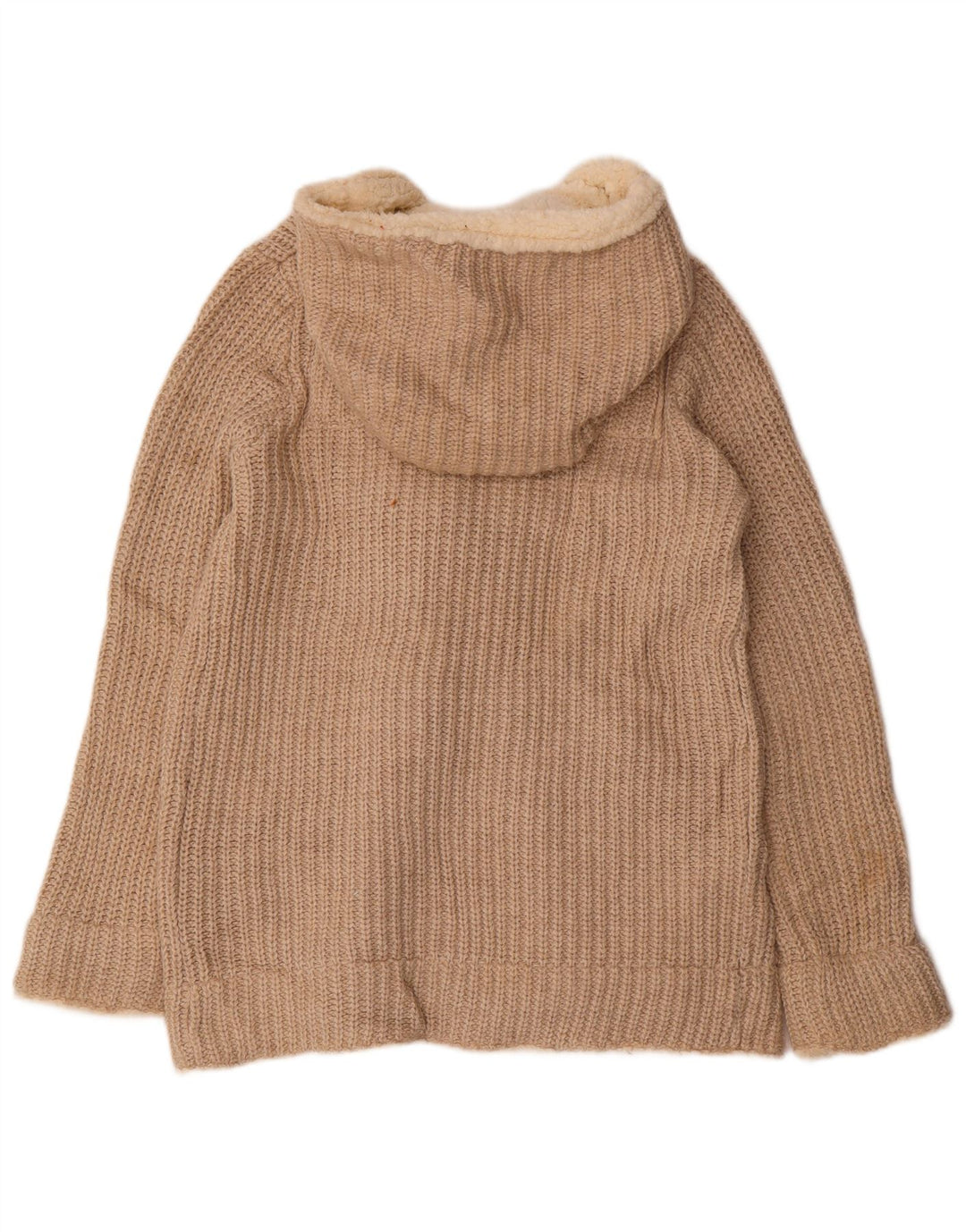 Zara Womens Hooded Cardigan Sweater UK 16 Large Beige Polyester