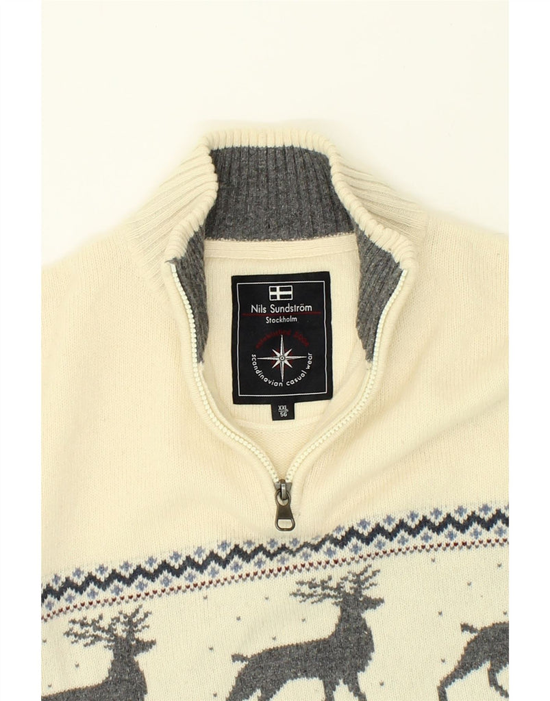 VINTAGE Mens Graphic Zip Neck Jumper Sweater IT 56 2XL Off White Fair Isle | Vintage Vintage | Thrift | Second-Hand Vintage | Used Clothing | Messina Hembry 