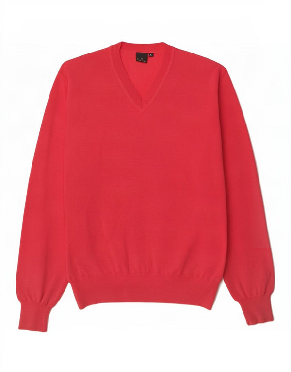 Paul Smith Mens V-Neck Jumper Sweater XL Red Wool