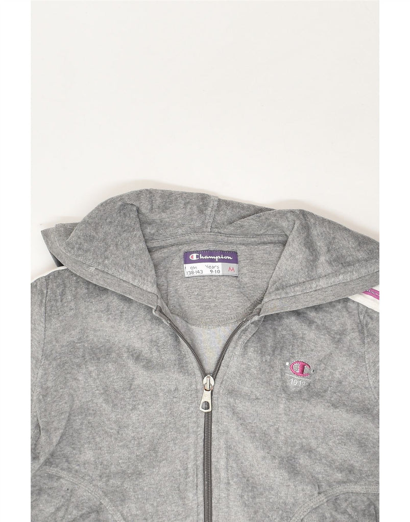 CHAMPION Girls Zip Hoodie Sweater 9-10 Years Medium Grey Colourblock | Vintage Champion | Thrift | Second-Hand Champion | Used Clothing | Messina Hembry 