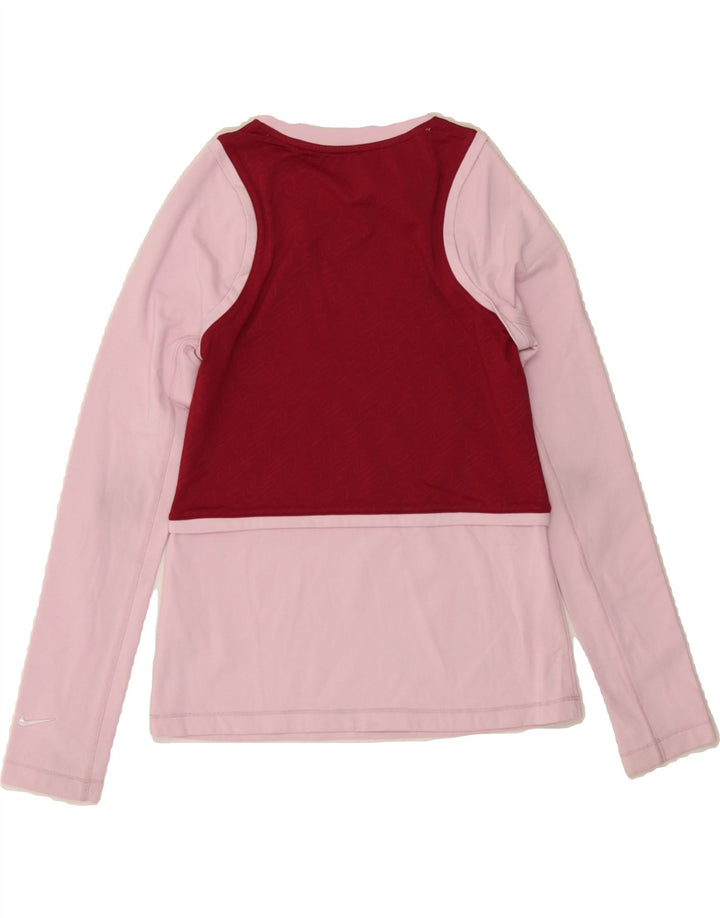 NIKE Girls Top Long Sleeve 10-11 Years Medium Pink Colourblock Polyester Vintage Nike and Second-Hand Nike from Messina Hembry 