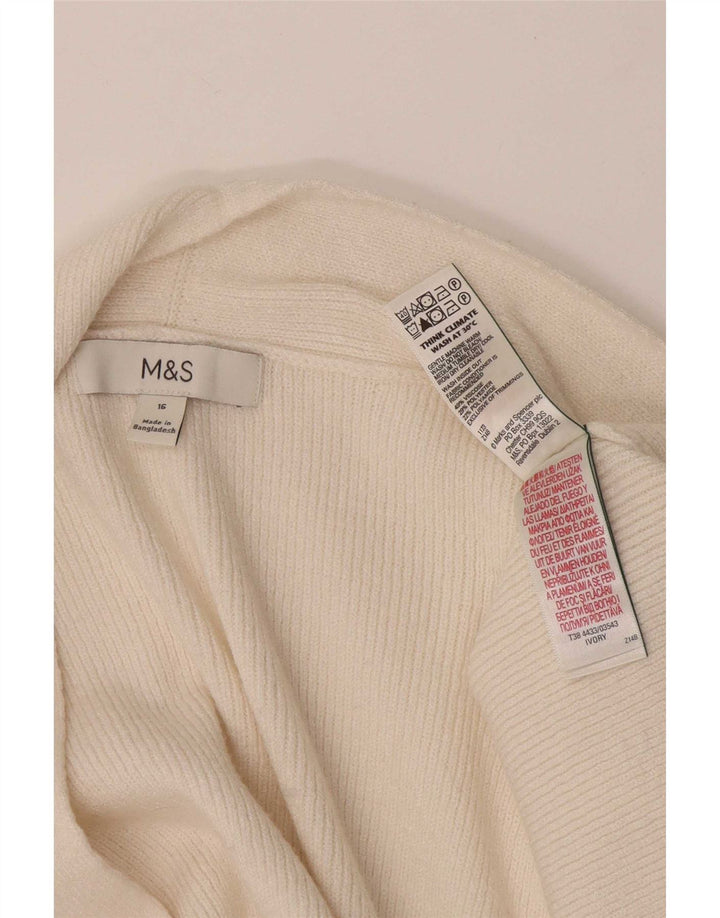 Marks & Spencer Womens Longline Open Cardigan Sweater UK 16 Large Off White