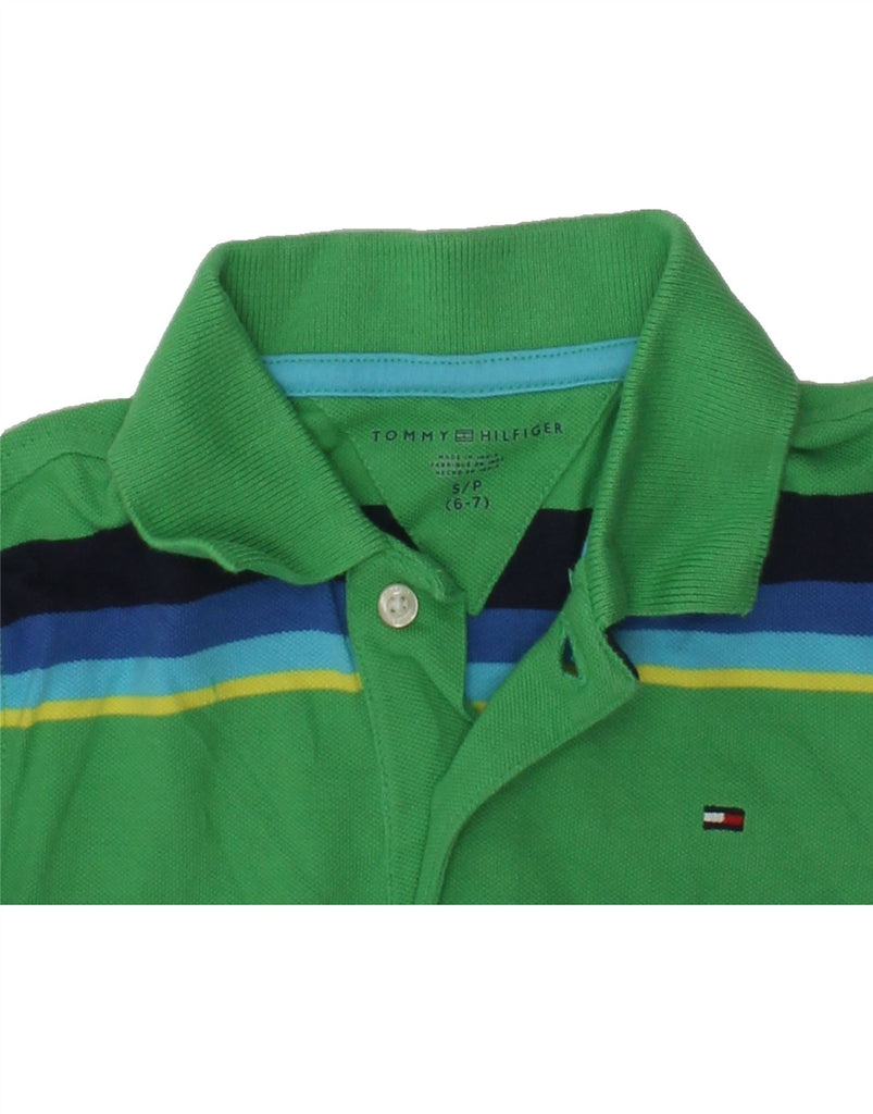 TOMMY HILFIGER Boys Polo Shirt 6-7 Years Small Green Striped Cotton | Vintage Tommy Hilfiger | Thrift | Second-Hand Tommy Hilfiger | Used Clothing | Messina Hembry 