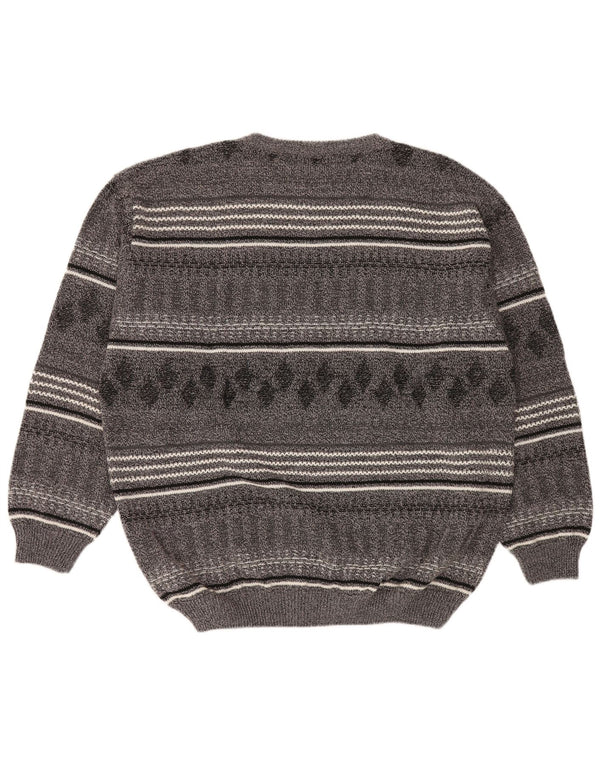 Malagrida Mens Boat Neck Jumper Sweater 2XL Grey Striped Wool