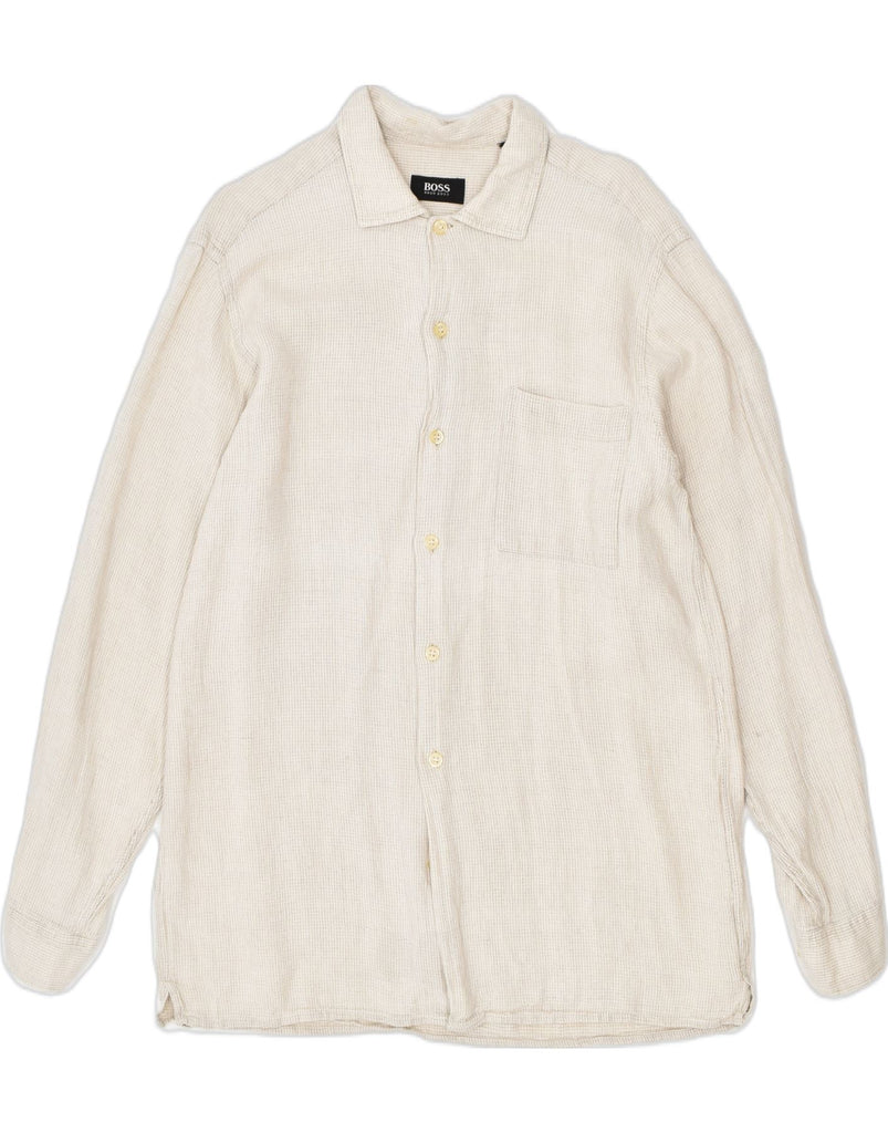 HUGO BOSS Mens Shirt Medium Off White Cotton | Vintage | Thrift | Second-Hand | Used Clothing | Messina Hembry 