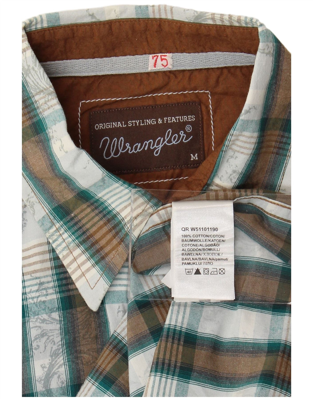 Wrangler Mens Shirt Medium Green Check Cotton