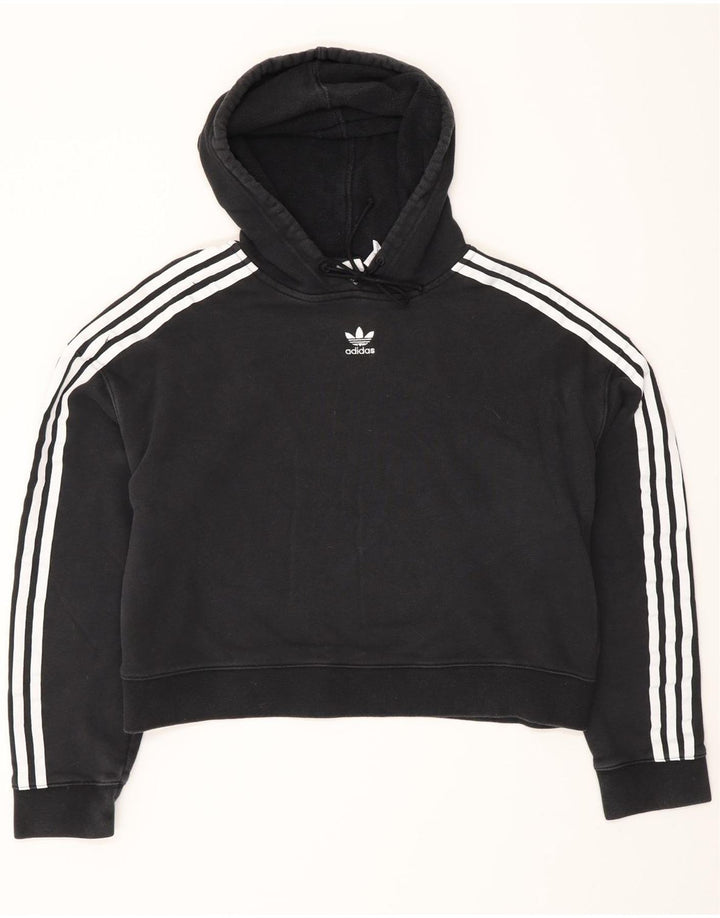 Adidas Womens Crop Oversized Hoodie Jumper UK 12 Medium  Black