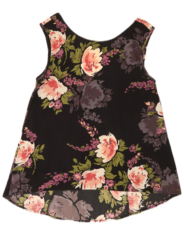 Vintage Womens Crop Sleeveless Blouse Top UK 10 Small Black Floral