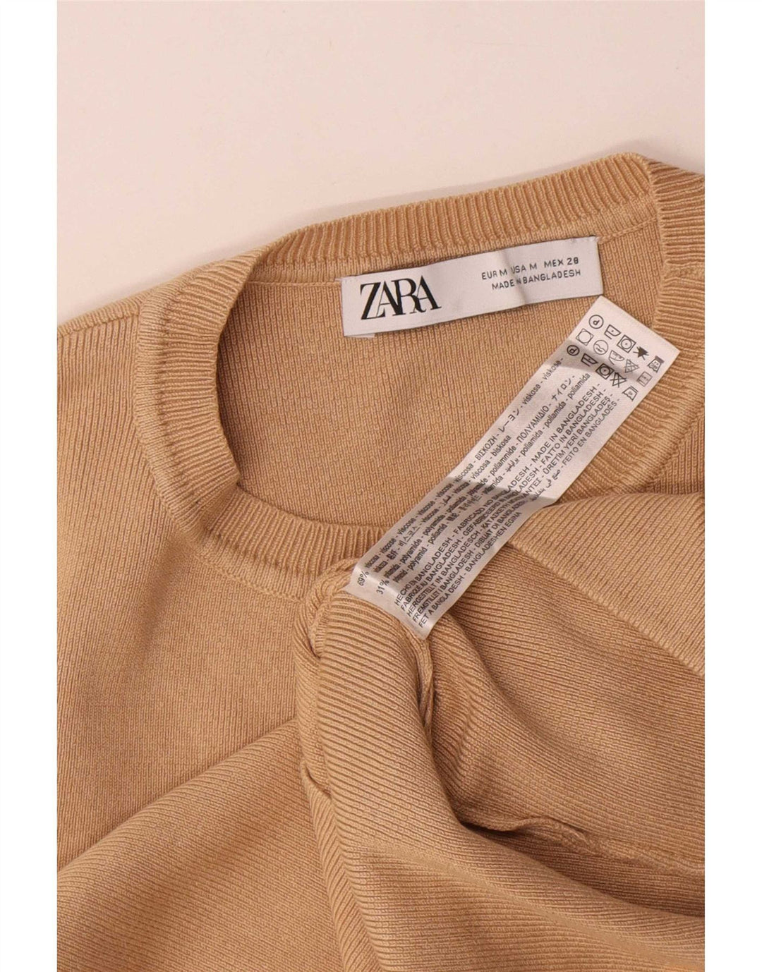 Zara Womens Crop Vest Top UK 12 Medium Beige Viscose