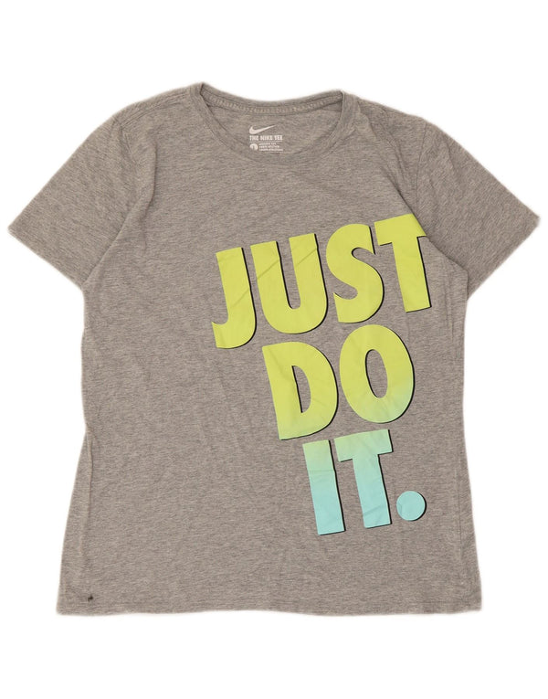 Nike Womens Athletic Cut Graphic T-Shirt Top UK 14 Large Grey Flecked
